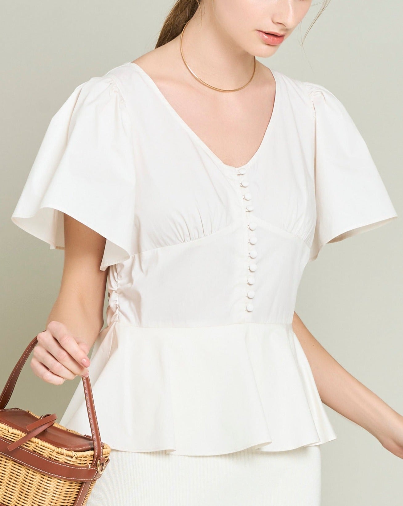 ペプラムブラウスコンビタイトニットドレス