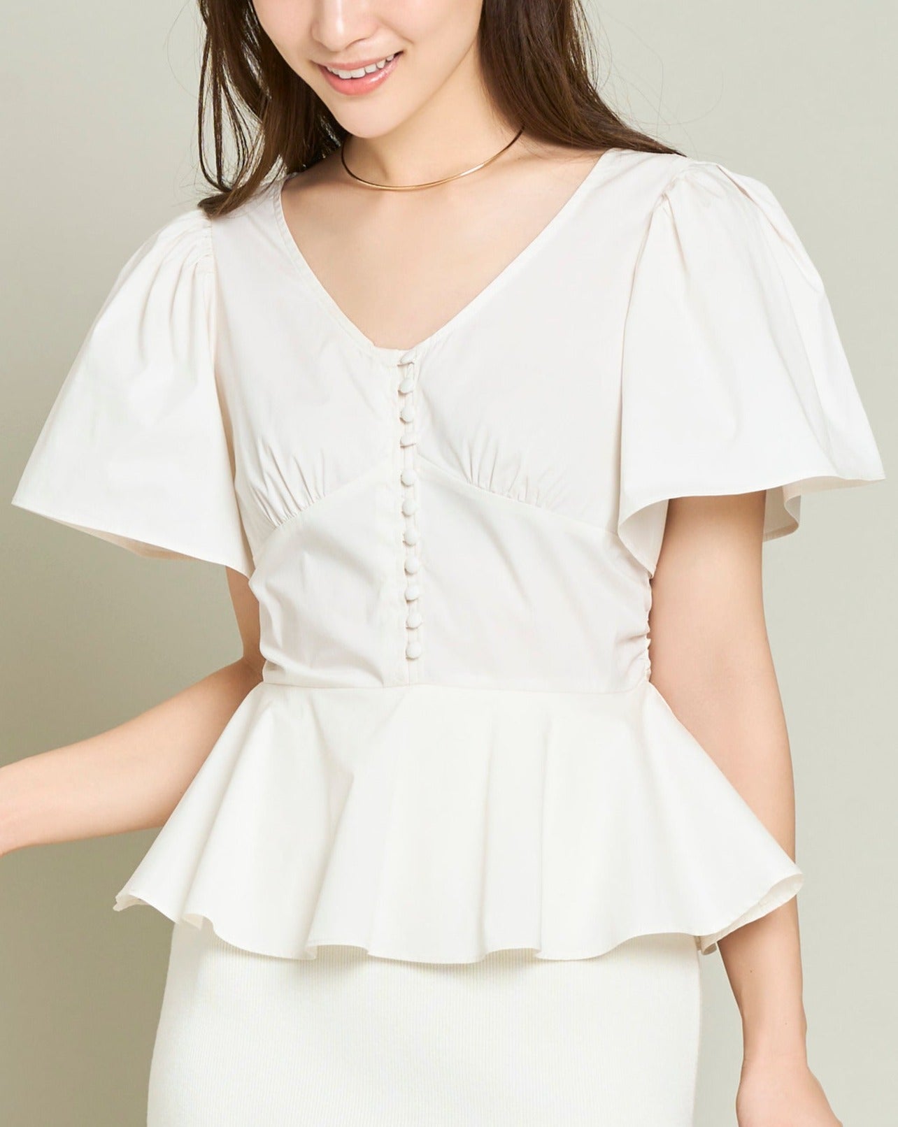 ペプラムブラウスコンビタイトニットドレス