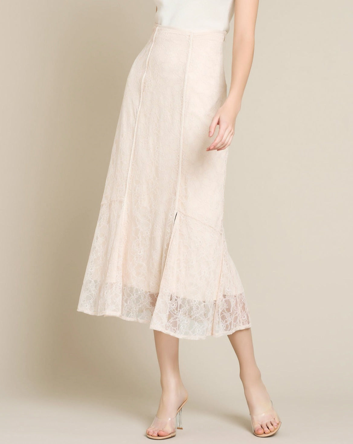 パイピングレースマーメイドフレアスカート