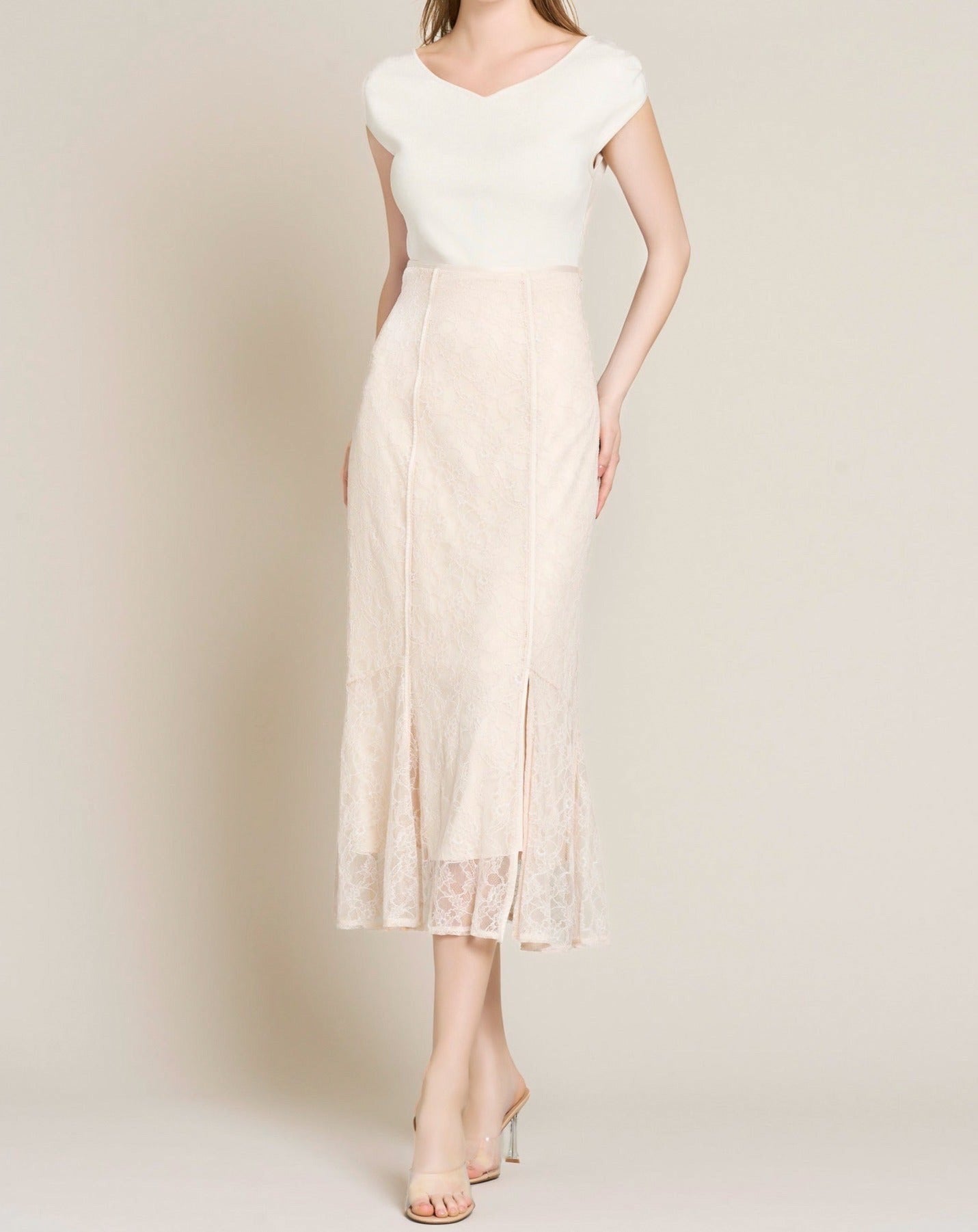 パイピングレースマーメイドフレアスカート