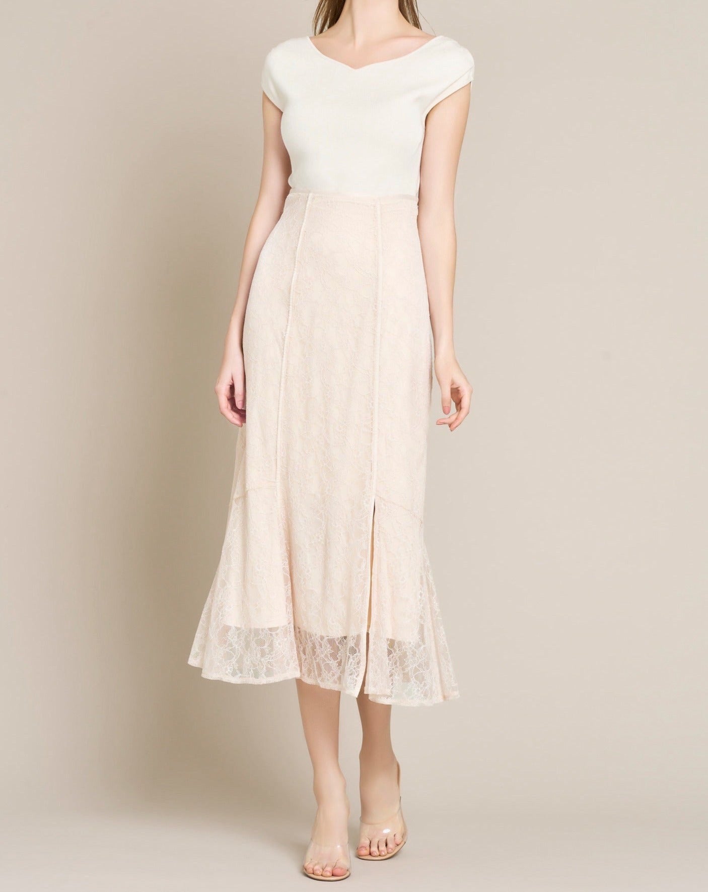 パイピングレースマーメイドフレアスカート