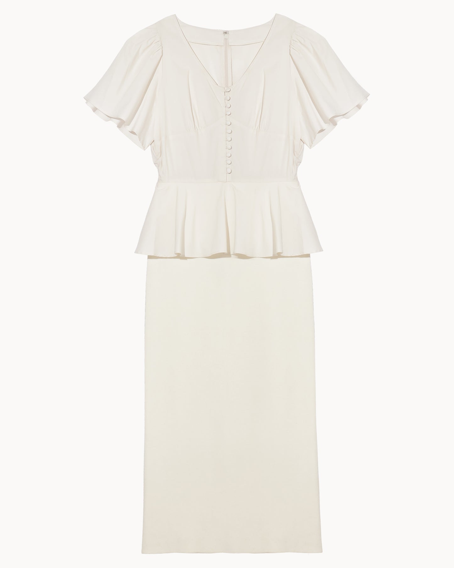 ペプラムブラウスコンビタイトニットドレス